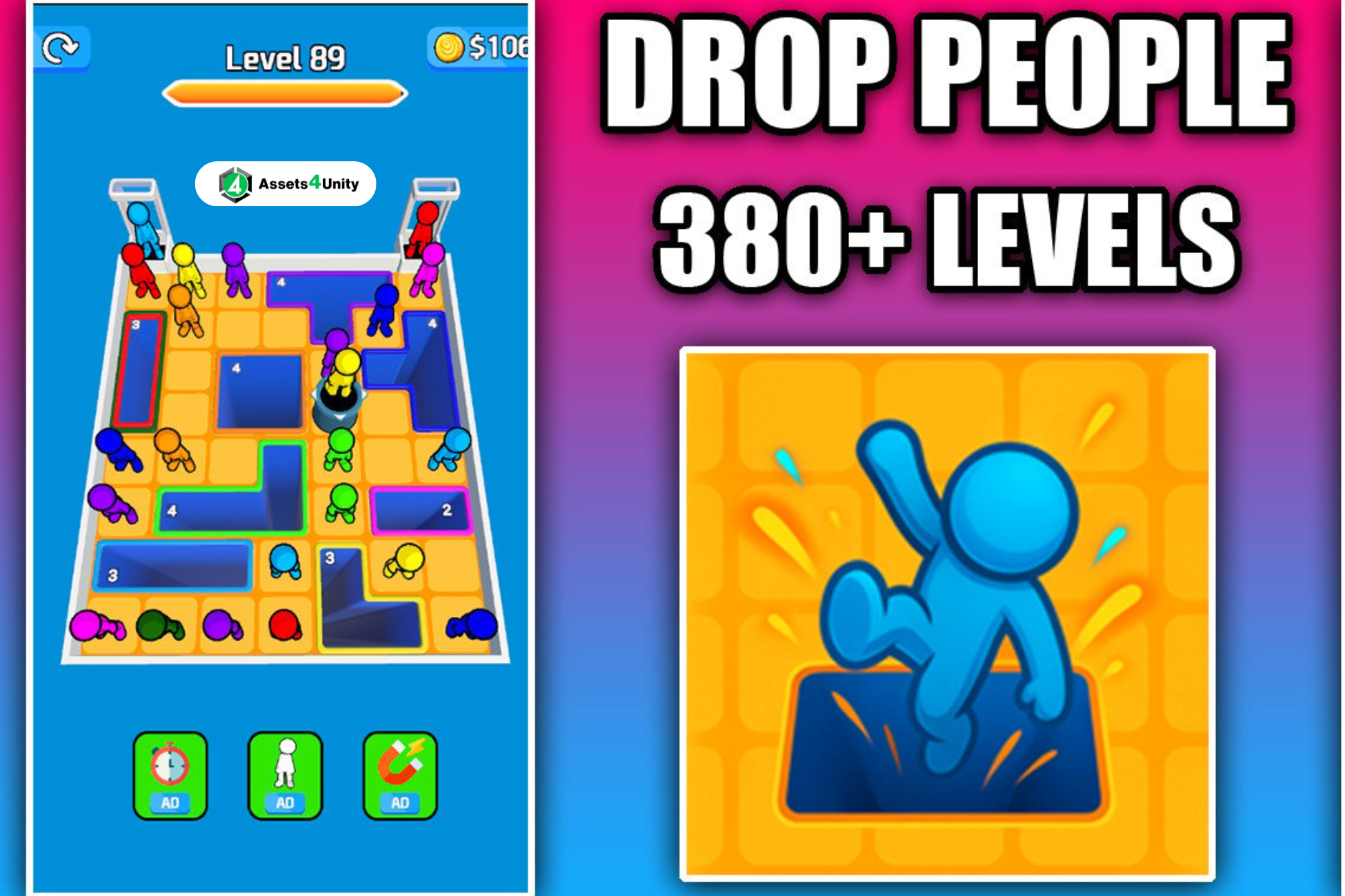 Drop People 3D Hole Puzzle Game Unity Source Code