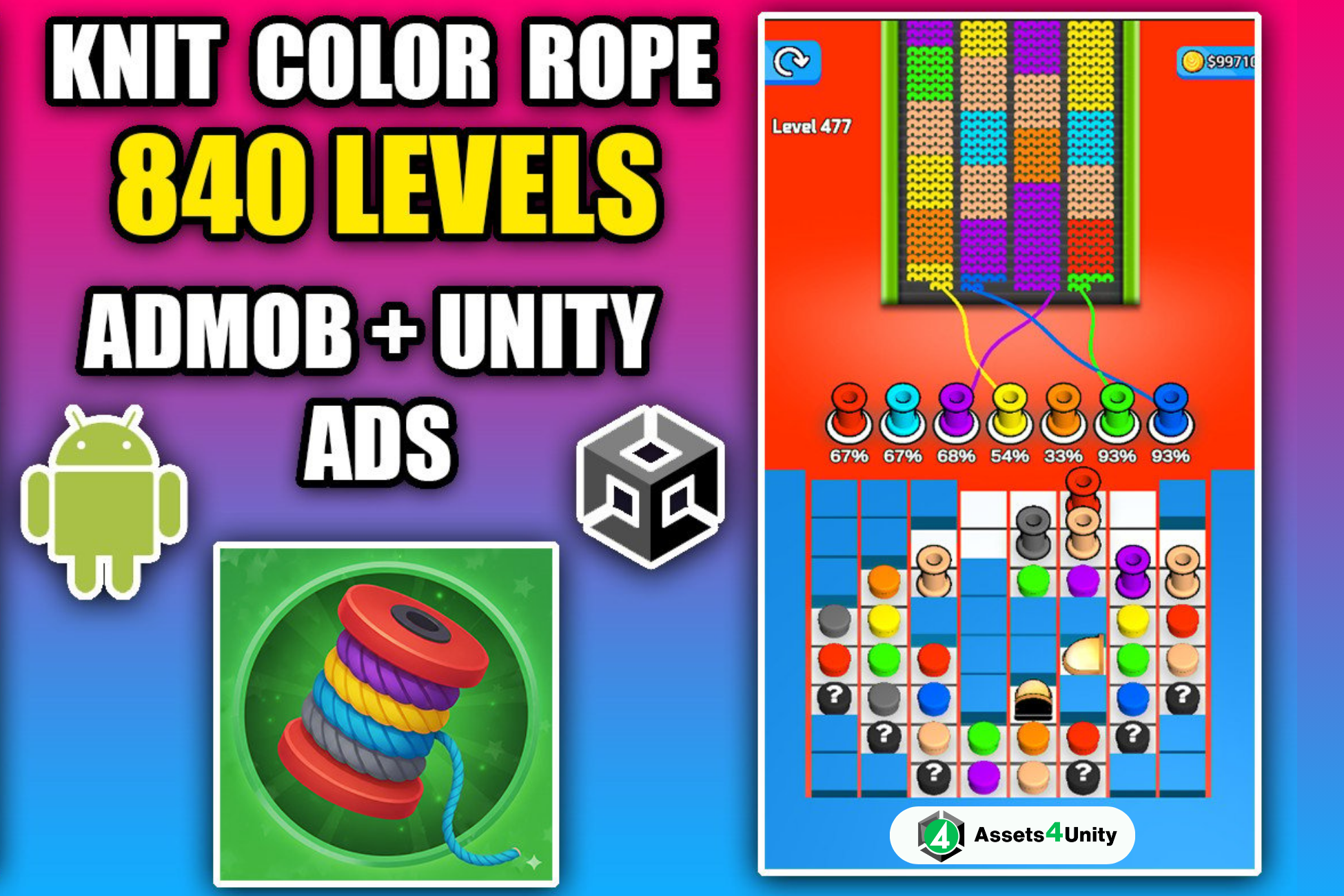 Knit Color Rope Sort Jam Puzzle Unity Source Code
