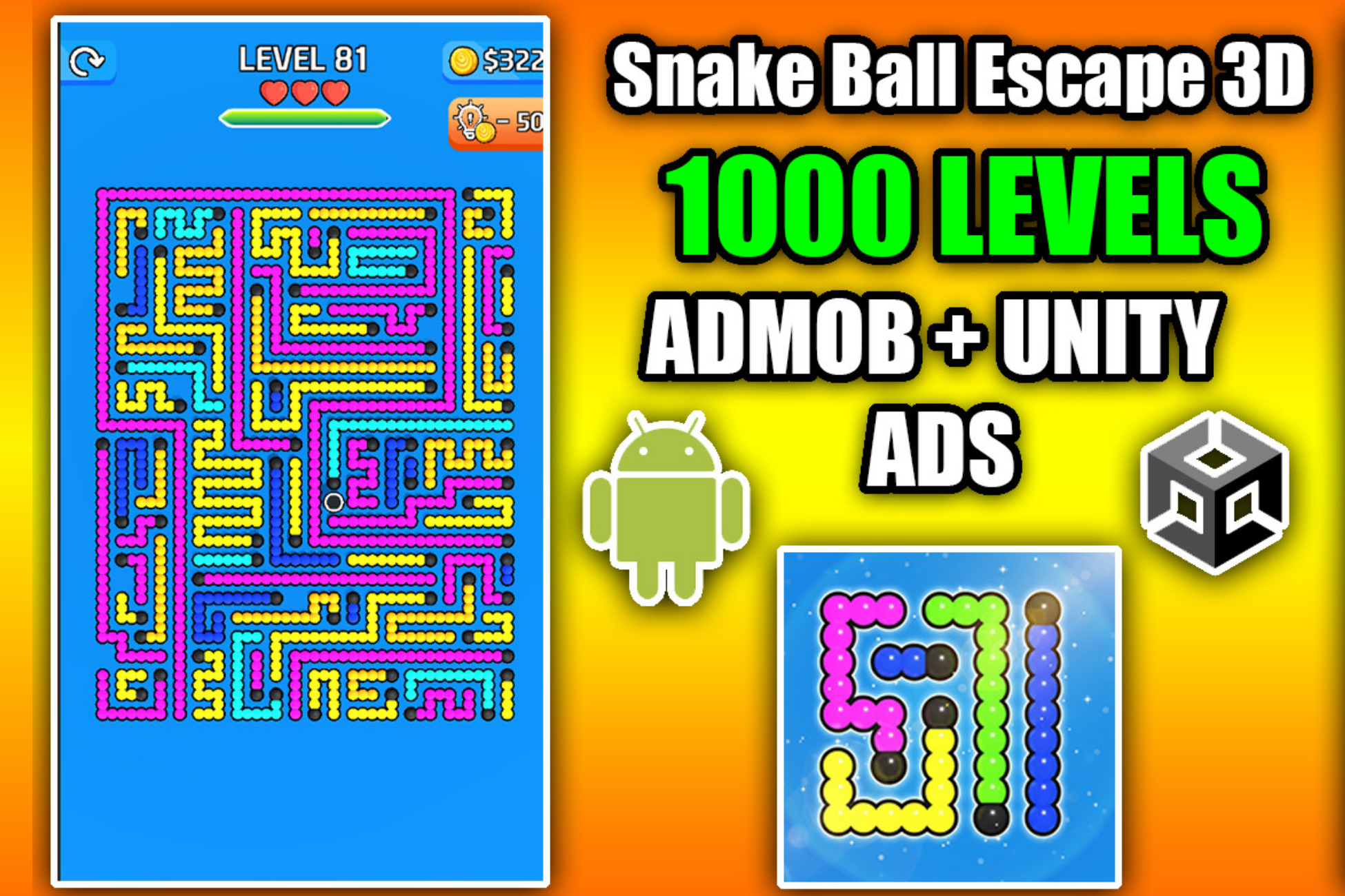 Snake Ball Arrow Escape 3D Unity Source Code : Master Puzzle Games