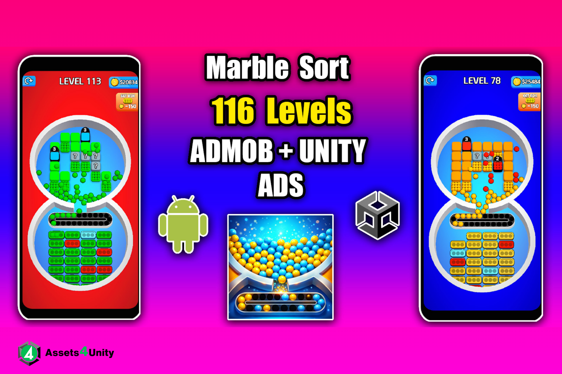 Marble Sort Balls Casual 3D Unity Game Source Code – Ultimate 116 Levels Puzzle Game