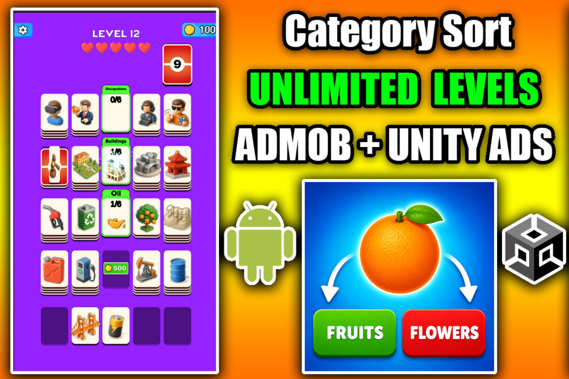 Category Sort Puzzle Unity Source Code – Unlimited 2D Levels