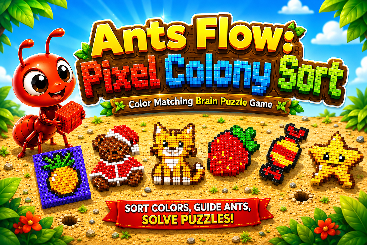 Ants Flow Unity Source Code – 60 Amazing Pixel Puzzle Levels