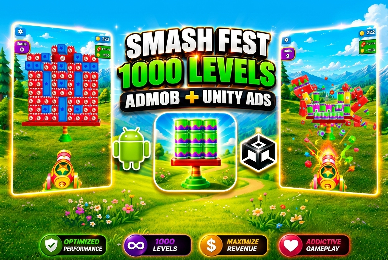 Smash Fest Cannon 3D Game Unity Source Code (1000 Levels)